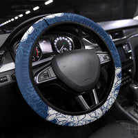 Hawaii Aloha Plumeria Lei Navy Palaka Steering Wheel Cover - Polynesian Pride