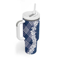 Hawaii Aloha Plumeria Lei Navy Palaka Tumbler With Handle - Polynesian Pride