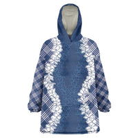Hawaii Aloha Plumeria Lei Navy Palaka Wearable Blanket Hoodie LT7 One Size Navy Blue - Polynesian Pride