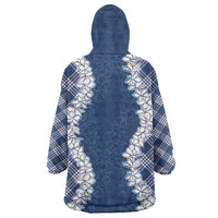 Hawaii Aloha Plumeria Lei Navy Palaka Wearable Blanket Hoodie LT7 - Polynesian Pride
