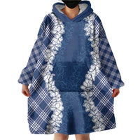 Hawaii Aloha Plumeria Lei Navy Palaka Wearable Blanket Hoodie LT7 - Polynesian Pride