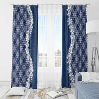 Hawaii Aloha Plumeria Lei Navy Palaka Window Curtain - Polynesian Pride