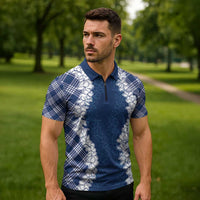 Hawaii Aloha Plumeria Lei Navy Palaka Zipper Polo Shirt - Polynesian Pride