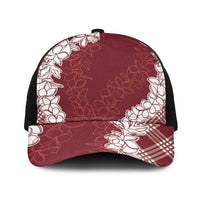Hawaii Aloha Plumeria Lei Scarlet Palaka Baseball Net Cap - Polynesian Pride