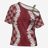 Hawaii Aloha Plumeria Lei Scarlet Palaka Cross Shoulder Shirt LT7 Female Scarlet - Polynesian Pride