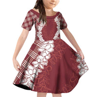 Hawaii Aloha Plumeria Lei Scarlet Palaka Family Matching Off Shoulder Short Dress and Hawaiian Shirt - Polynesian Pride