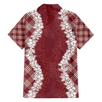 Hawaii Aloha Plumeria Lei Scarlet Palaka Family Matching Short Sleeve Bodycon Dress and Hawaiian Shirt - Polynesian Pride