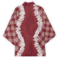 Hawaii Aloha Plumeria Lei Scarlet Palaka Kimono - Polynesian Pride