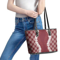 Hawaii Aloha Plumeria Lei Scarlet Palaka Leather Tote Bag - Polynesian Pride