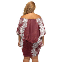 Hawaii Aloha Plumeria Lei Scarlet Palaka Off Shoulder Short Dress - Polynesian Pride