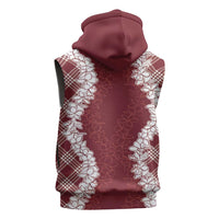 Hawaii Aloha Plumeria Lei Scarlet Palaka Sleeveless Zip Hoodie LT7 - Polynesian Pride