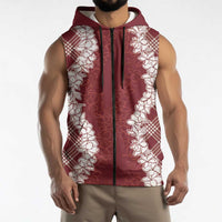 Hawaii Aloha Plumeria Lei Scarlet Palaka Sleeveless Zip Hoodie LT7 - Polynesian Pride