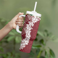 Hawaii Aloha Plumeria Lei Scarlet Palaka Tumbler With Handle - Polynesian Pride