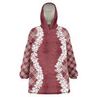 Hawaii Aloha Plumeria Lei Scarlet Palaka Wearable Blanket Hoodie LT7 One Size Scarlet - Polynesian Pride