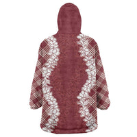 Hawaii Aloha Plumeria Lei Scarlet Palaka Wearable Blanket Hoodie LT7 - Polynesian Pride