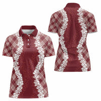 Hawaii Aloha Plumeria Lei Scarlet Palaka Women Polo Shirt - Polynesian Pride