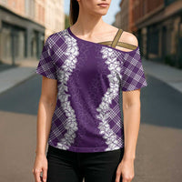 Hawaii Aloha Plumeria Lei Violet Palaka Cross Shoulder Shirt LT7 - Polynesian Pride
