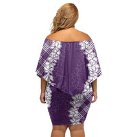 Hawaii Aloha Plumeria Lei Violet Palaka Family Matching Off Shoulder Short Dress and Hawaiian Shirt - Polynesian Pride