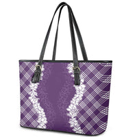 Hawaii Aloha Plumeria Lei Violet Palaka Leather Tote Bag - Polynesian Pride