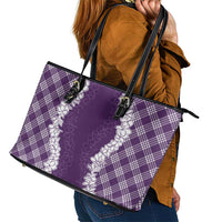 Hawaii Aloha Plumeria Lei Violet Palaka Leather Tote Bag - Polynesian Pride