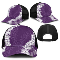 Hawaii Aloha Plumeria Lei Violet Palaka Mesh Trucker Cap - Polynesian Pride