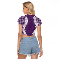 Hawaii Aloha Plumeria Lei Violet Palaka Raglan Cropped T Shirt - Polynesian Pride