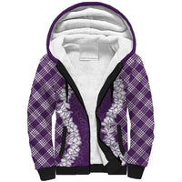 Hawaii Aloha Plumeria Lei Violet Palaka Sherpa Hoodie - Polynesian Pride