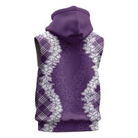 Hawaii Aloha Plumeria Lei Violet Palaka Sleeveless Zip Hoodie LT7 - Polynesian Pride