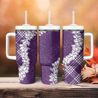 Hawaii Aloha Plumeria Lei Violet Palaka Tumbler With Handle - Polynesian Pride