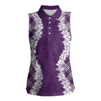 Hawaii Aloha Plumeria Lei Violet Palaka Women Sleeveless Polo Shirt - Polynesian Pride