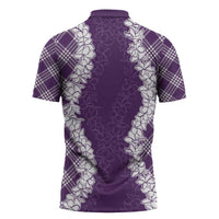 Hawaii Aloha Plumeria Lei Violet Palaka Zipper Polo Shirt - Polynesian Pride