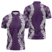Hawaii Aloha Plumeria Lei Violet Palaka Zipper Polo Shirt - Polynesian Pride