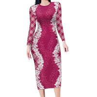 Hawaii Aloha Plumeria Lei Fuschia Palaka Family Matching Long Sleeve Bodycon Dress and Hawaiian Shirt - Polynesian Pride