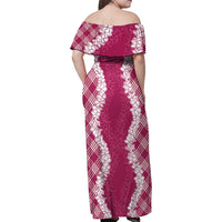 Hawaii Aloha Plumeria Lei Fuschia Palaka Family Matching Off Shoulder Maxi Dress and Hawaiian Shirt - Polynesian Pride