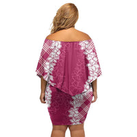 Hawaii Aloha Plumeria Lei Fuschia Palaka Family Matching Off Shoulder Short Dress and Hawaiian Shirt - Polynesian Pride