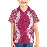 Hawaii Aloha Plumeria Lei Fuschia Palaka Kid Hawaiian Shirt LT7 Kid Fuschia - Polynesian Pride