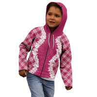 Hawaii Aloha Plumeria Lei Fuschia Palaka Kid Hoodie - Polynesian Pride
