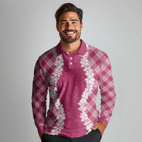 Hawaii Aloha Plumeria Lei Fuschia Palaka Long Sleeve Polo Shirt - Polynesian Pride