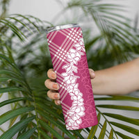 Hawaii Aloha Plumeria Lei Fuschia Palaka Skinny Tumbler - Polynesian Pride