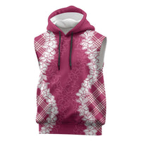 Hawaii Aloha Plumeria Lei Fuschia Palaka Sleeveless Hoodie - Polynesian Pride