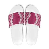 Hawaii Aloha Plumeria Lei Fuschia Palaka Slide Sandals - Polynesian Pride
