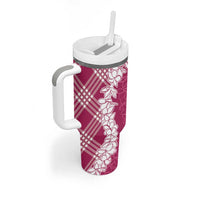 Hawaii Aloha Plumeria Lei Fuschia Palaka Tumbler With Handle - Polynesian Pride