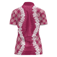 Hawaii Aloha Plumeria Lei Fuschia Palaka Women Polo Shirt - Polynesian Pride