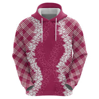 Hawaii Aloha Plumeria Lei Fuschia Palaka Zip Hoodie - Polynesian Pride