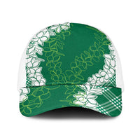 Hawaii Aloha Plumeria Lei Green Palaka Baseball Net Cap - Polynesian Pride