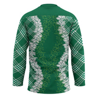 Hawaii Aloha Plumeria Lei Green Palaka Hockey Jersey LT7 - Polynesian Pride
