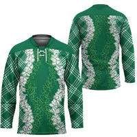 Hawaii Aloha Plumeria Lei Green Palaka Hockey Jersey LT7 - Polynesian Pride