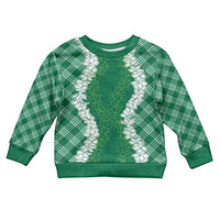 Hawaii Aloha Plumeria Lei Green Palaka Kid Ugly Christmas Sweater - Polynesian Pride