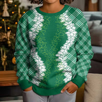 Hawaii Aloha Plumeria Lei Green Palaka Kid Ugly Christmas Sweater - Polynesian Pride