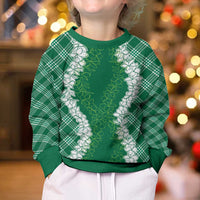 Hawaii Aloha Plumeria Lei Green Palaka Kid Ugly Christmas Sweater - Polynesian Pride